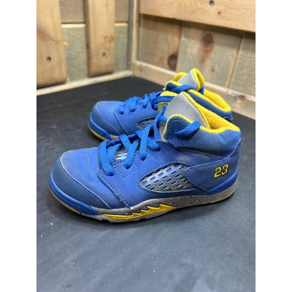 Nike Air Jordan 5 Retro Toddler Shoes Size 9C Blue/Yellow - Picture 4 of 8